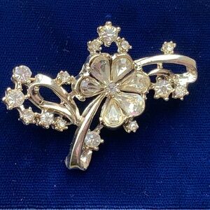 Vintage Silver Tone Floral Rhinestone Brooch - Women Jewelry